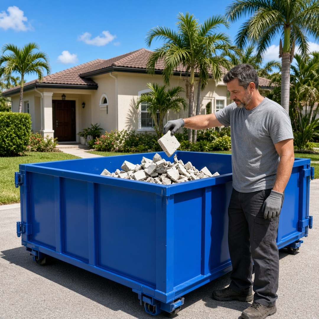 10-yard roll-off dumpster on a short Estero, FL driveway