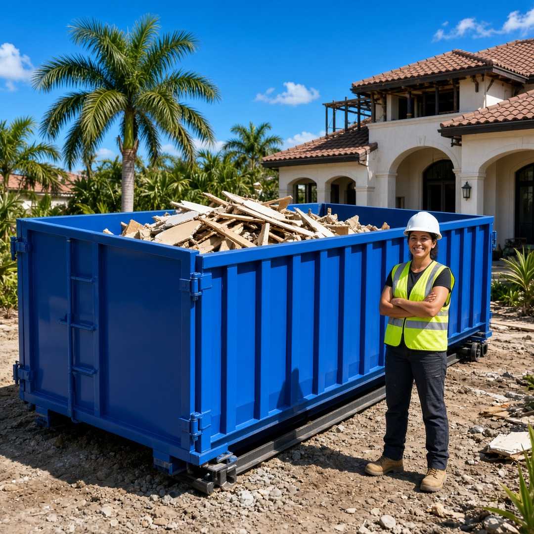 30-yard roll-off dumpster at an Estero, FL whole-home renovation