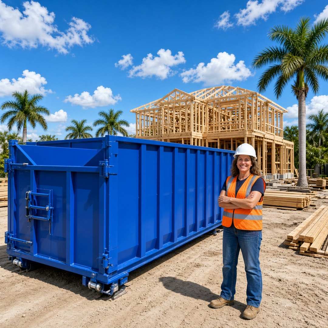 40-yard roll-off dumpster at an Estero, FL residential construction site